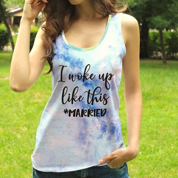 NWOT- I Woke Up Like This #MARRIED Tie Dye Racerback Top, Medium - Picture 2 of 6